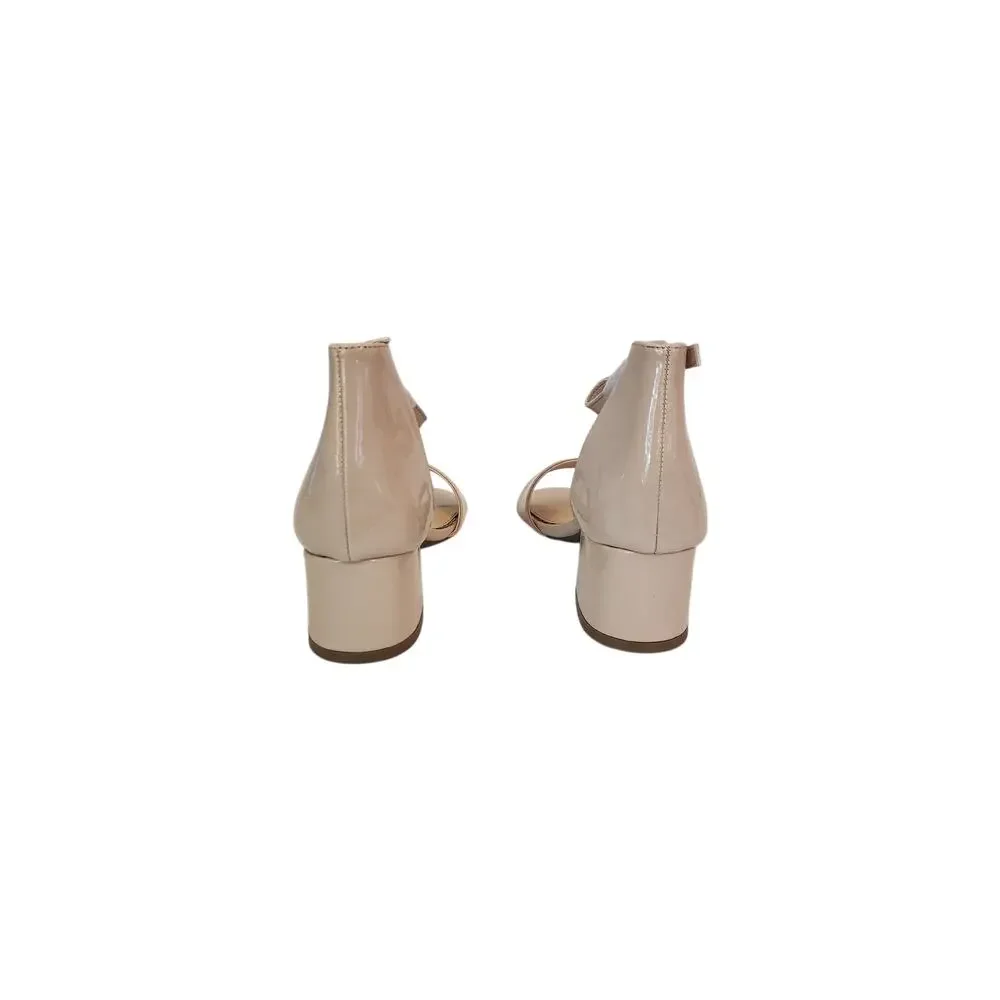 New Sugar Women's Noelle Low Dress Sandals Nude Patent Block Heel 5.5M